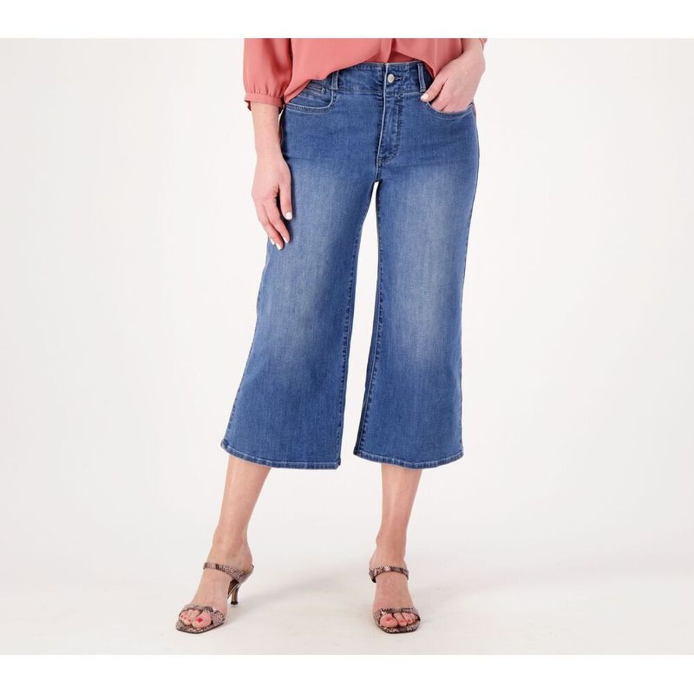 NYDJ Blue Cropped Wide-Leg Denim Jeans